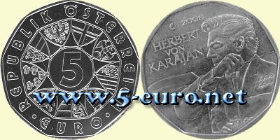 5 Euro Österreich 2008 - 100. Geburtstag Herbert von Karajan