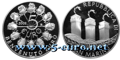 5 Euro San Marino 2002 Europäische Währungsunion, Einführung der Euro Bargeldes